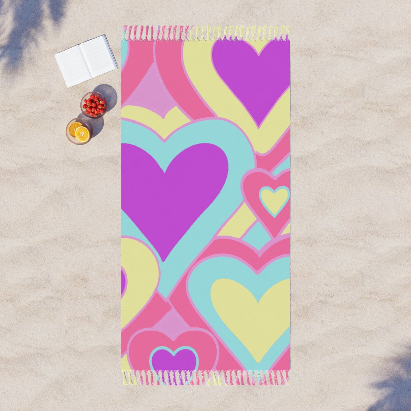 Purple Colorful Hearts Boho Beach Towel