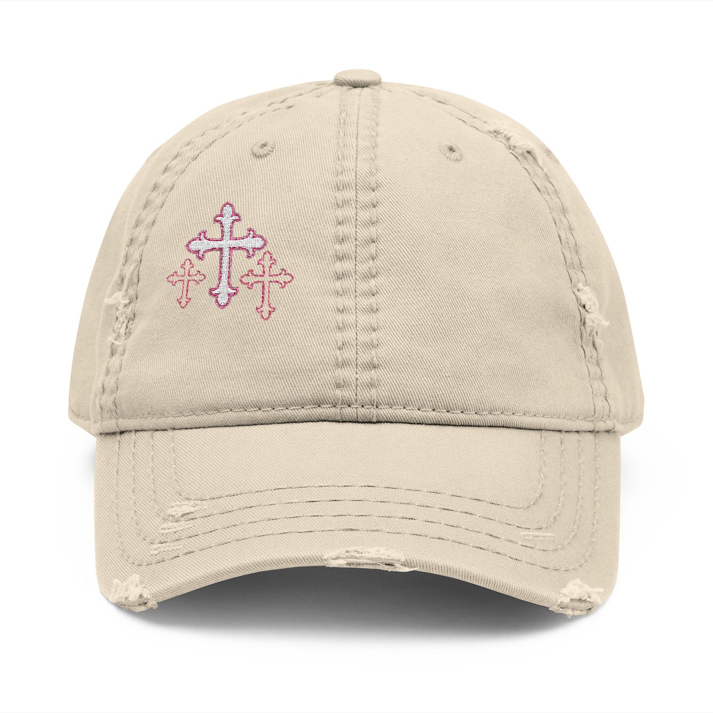 Pink Cross Distressed Hat