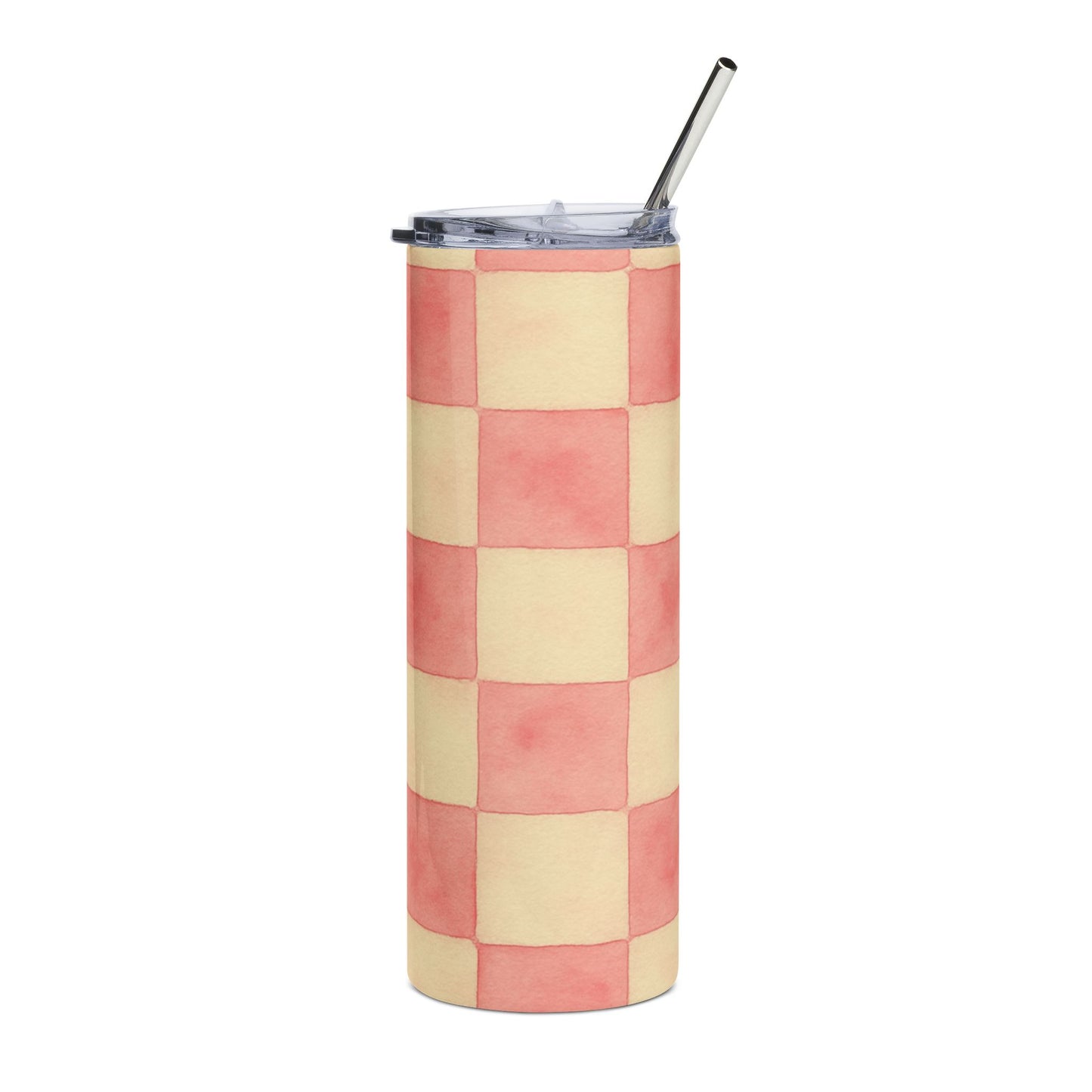 Pink Checkered Stainless Steel Tumbler