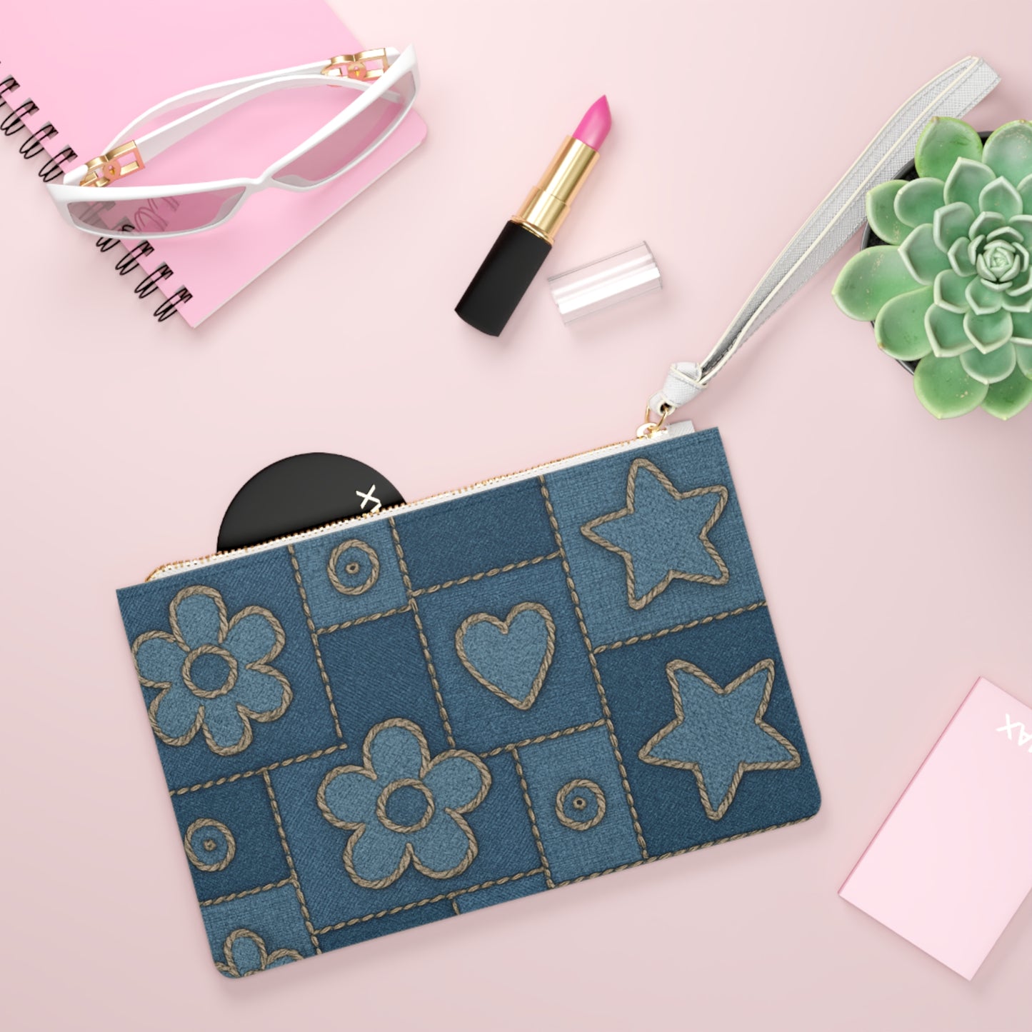 Denim Patchwork Clutch Bag