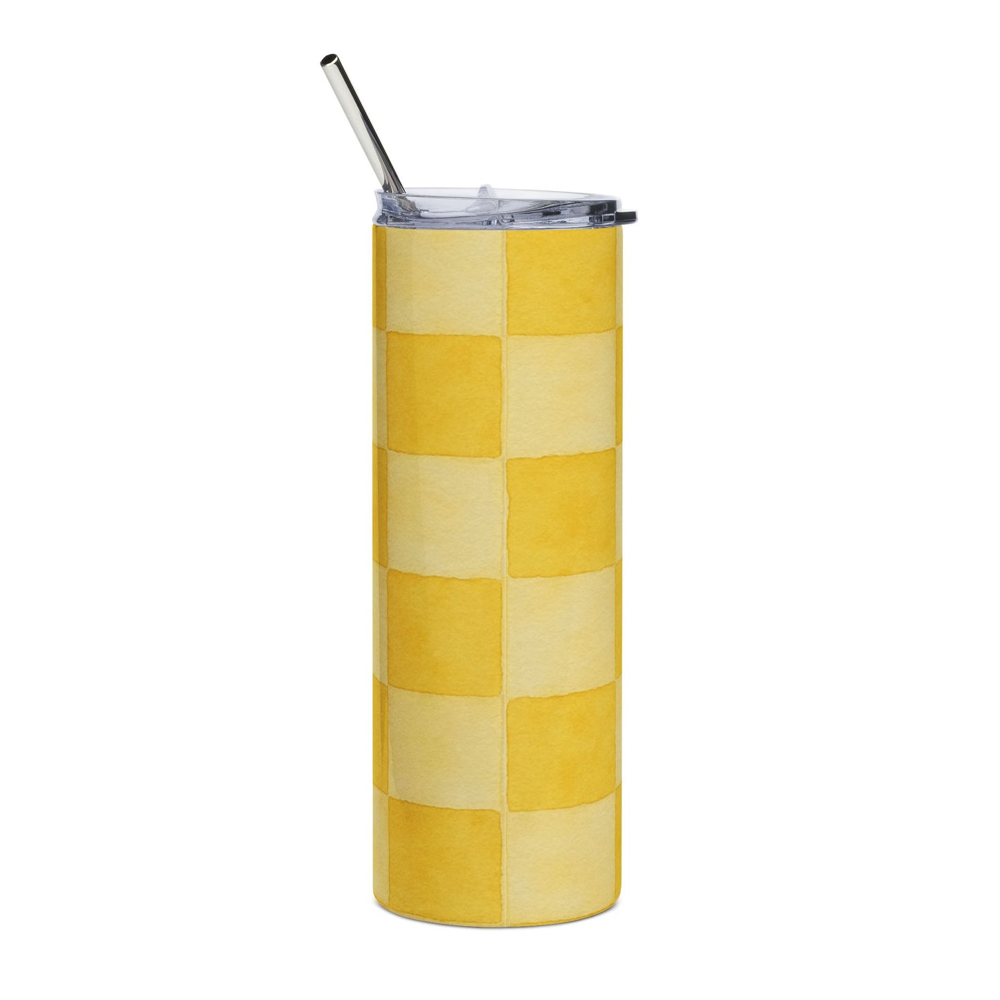 Yellow Checkered Stainless Steel Tumbler