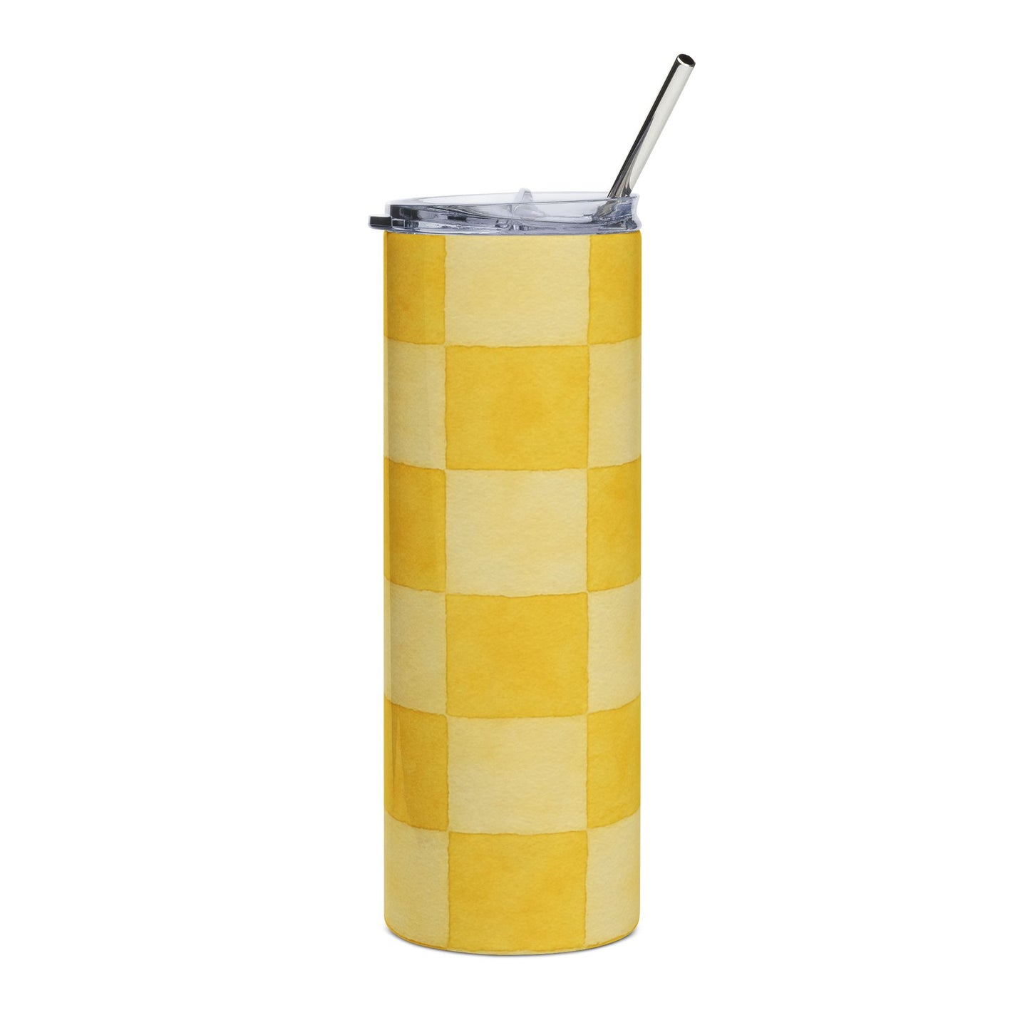 Yellow Checkered Stainless Steel Tumbler