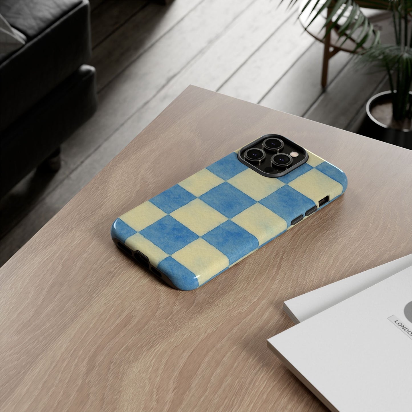 Blue Checkered Tough Phone Case