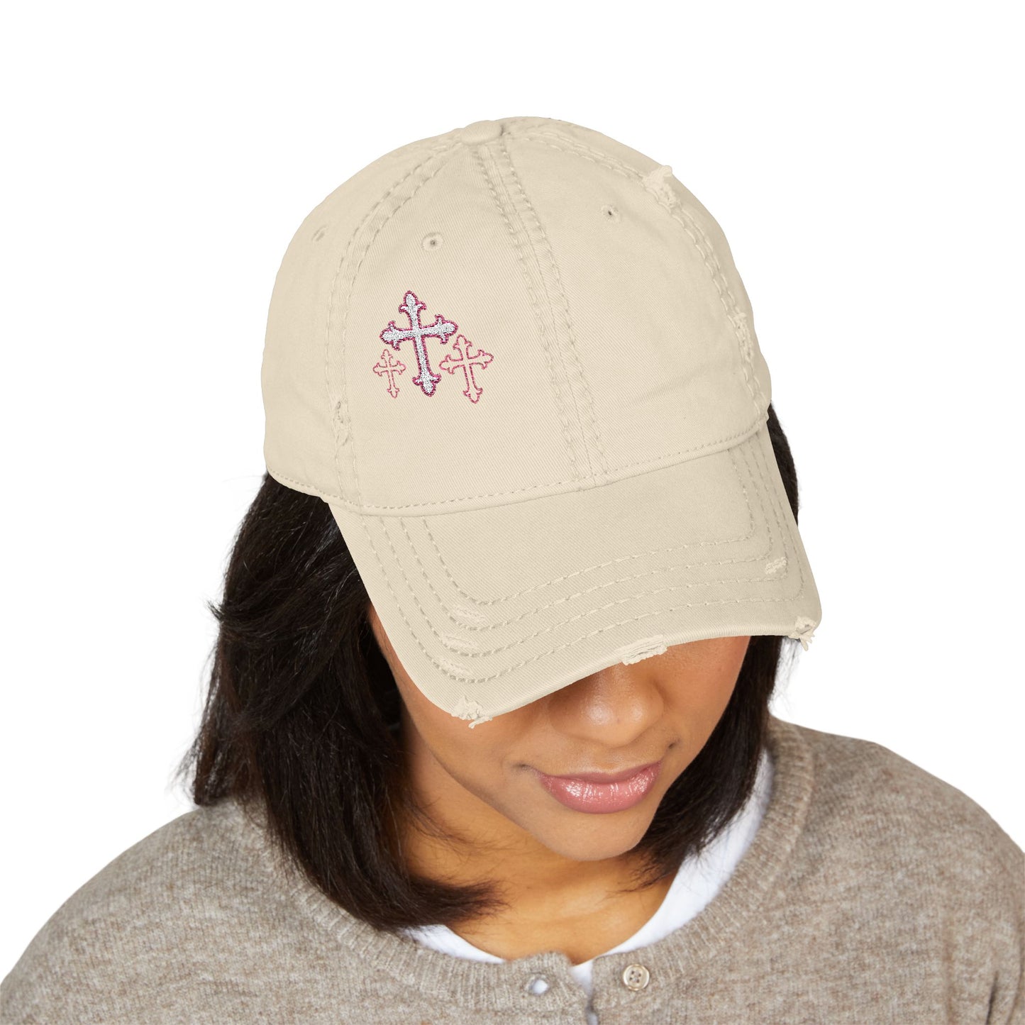 Pink Cross Distressed Hat