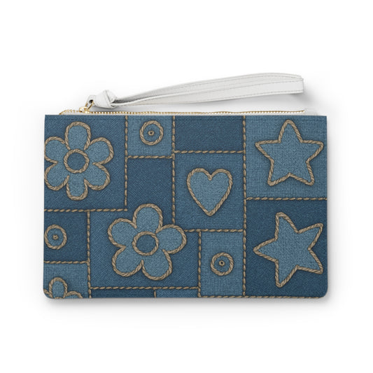 Denim Patchwork Clutch Bag
