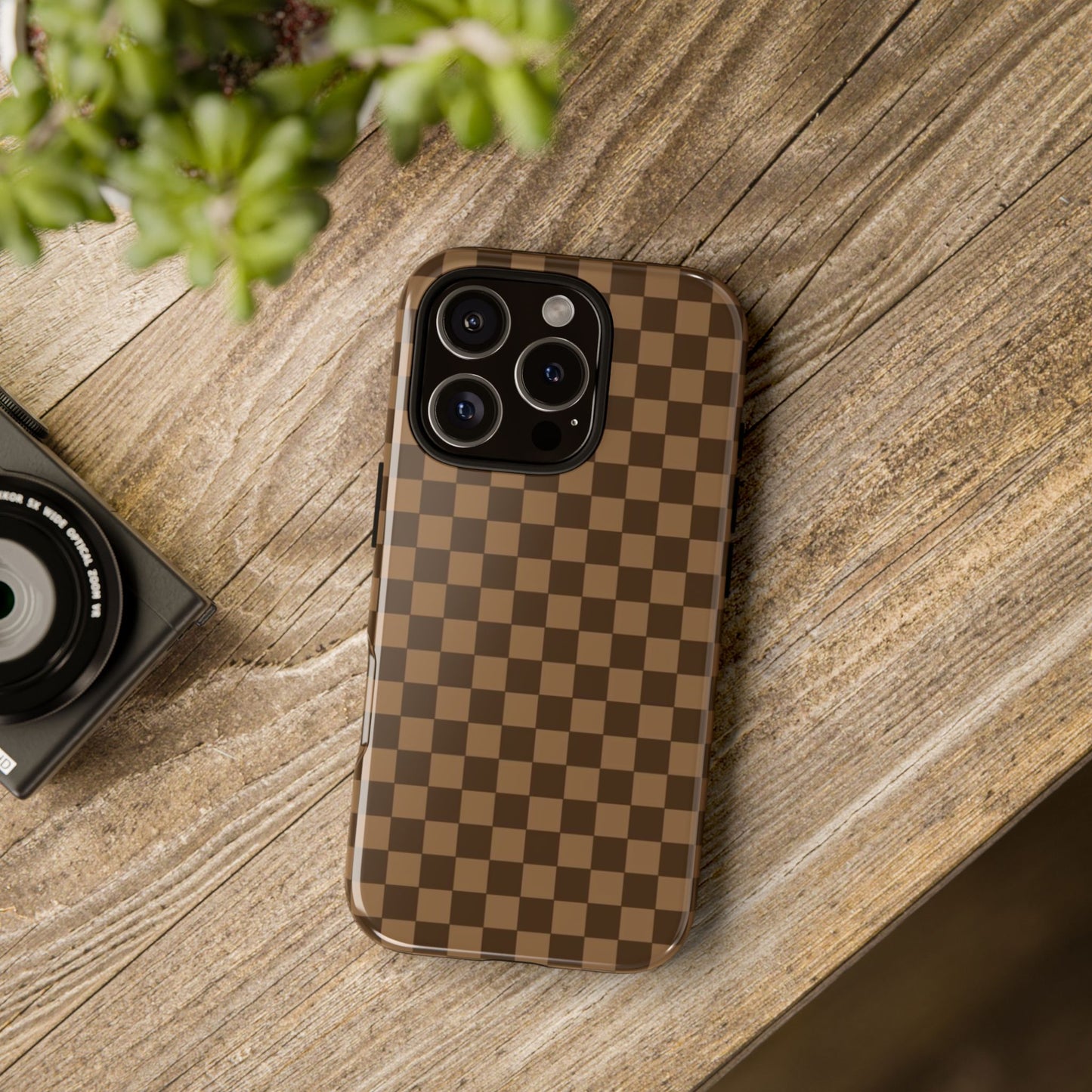 Brown Checkered Phone Case