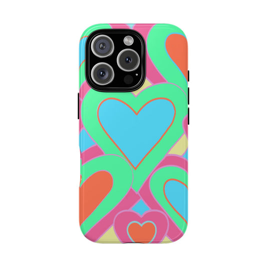Blue Colorful Hearts Phone Case
