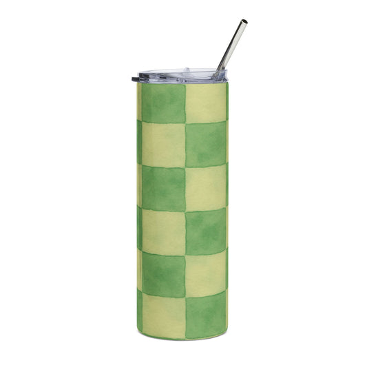 Green Checkered Stainless Steel Tumbler