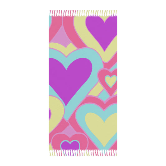Purple Colorful Hearts Boho Beach Towel