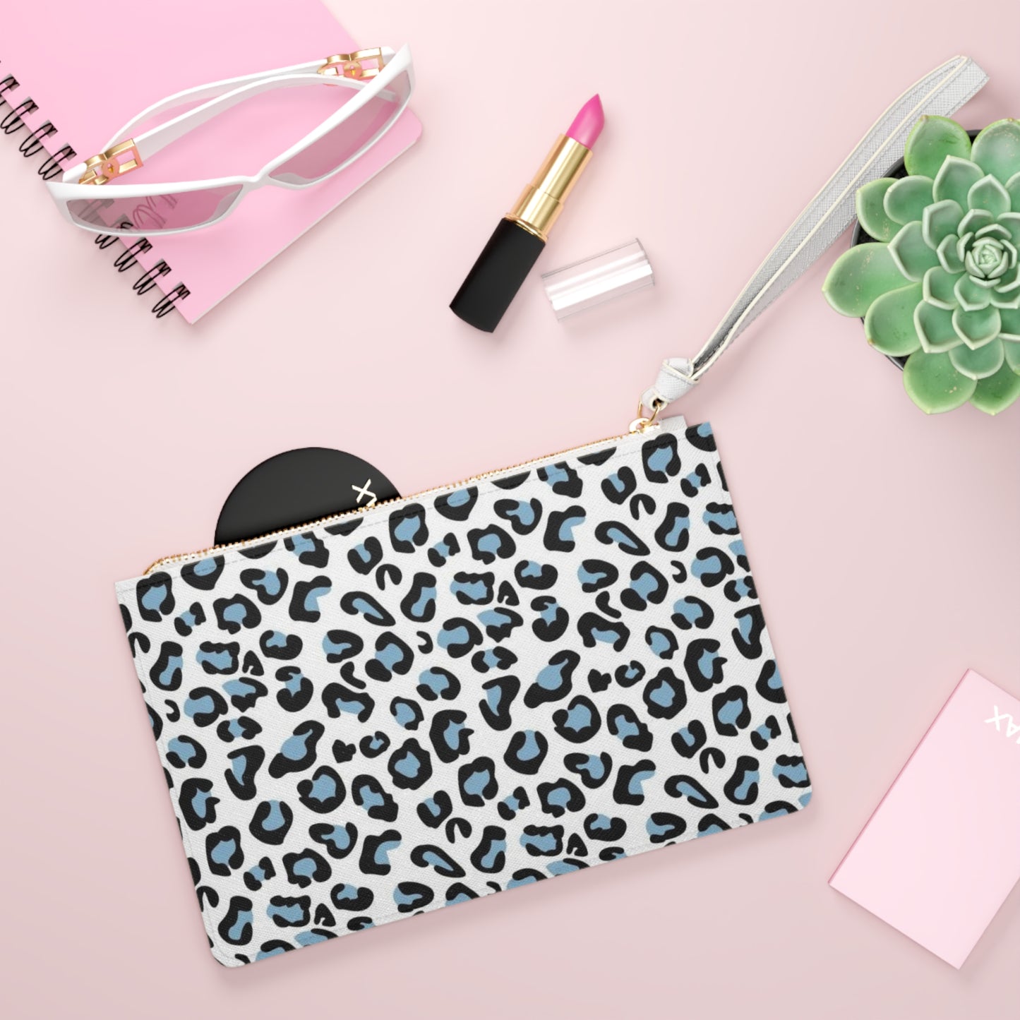 Blue Leopard Print Clutch Bag