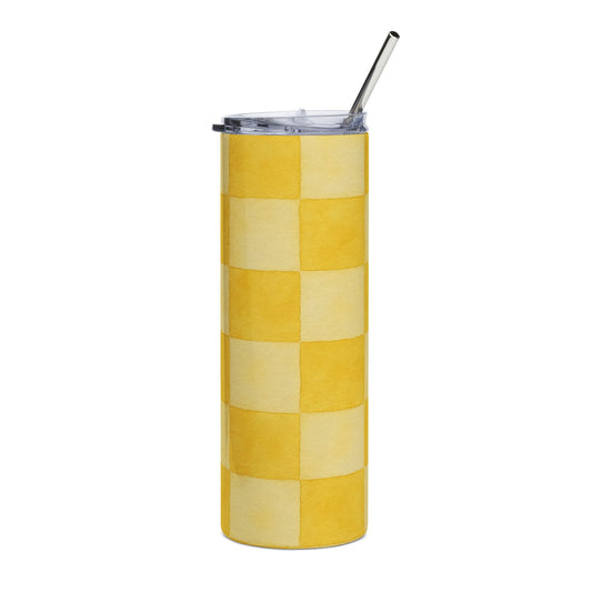 Yellow Checkered Stainless Steel Tumbler