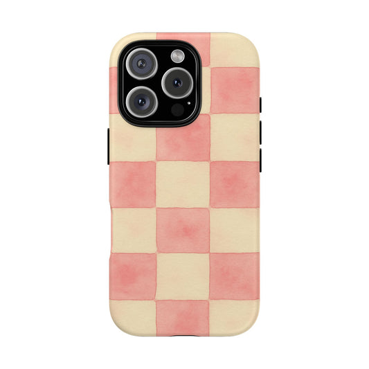 Pink Checkered Tough Phone Case