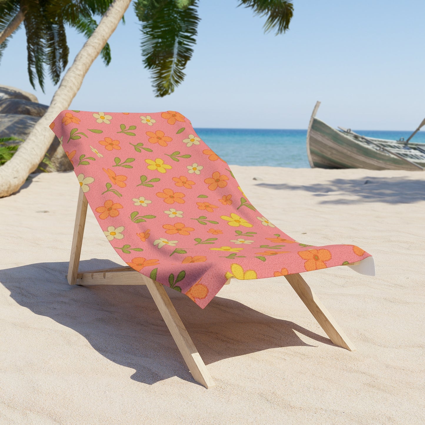Pink Floral Beach Towel