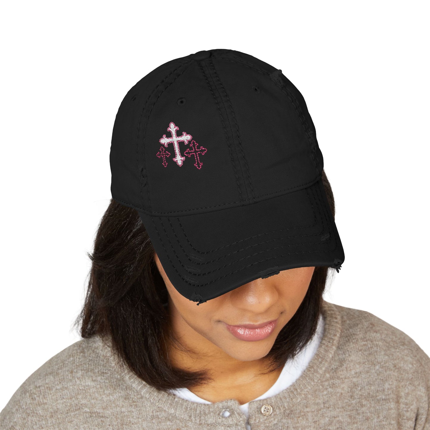 Pink Cross Distressed Hat