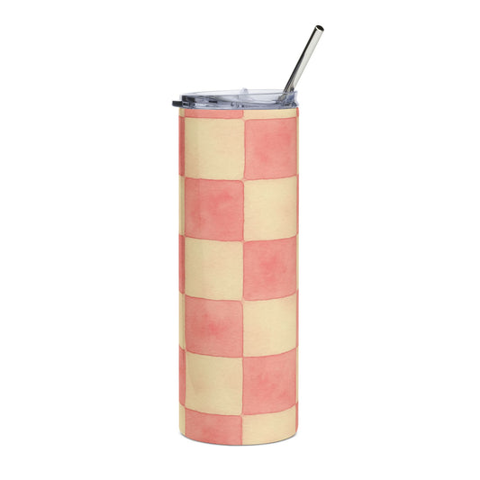 Pink Checkered Stainless Steel Tumbler