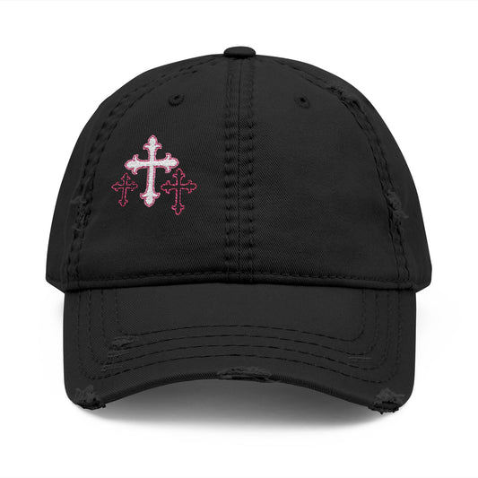 Pink Cross Distressed Hat