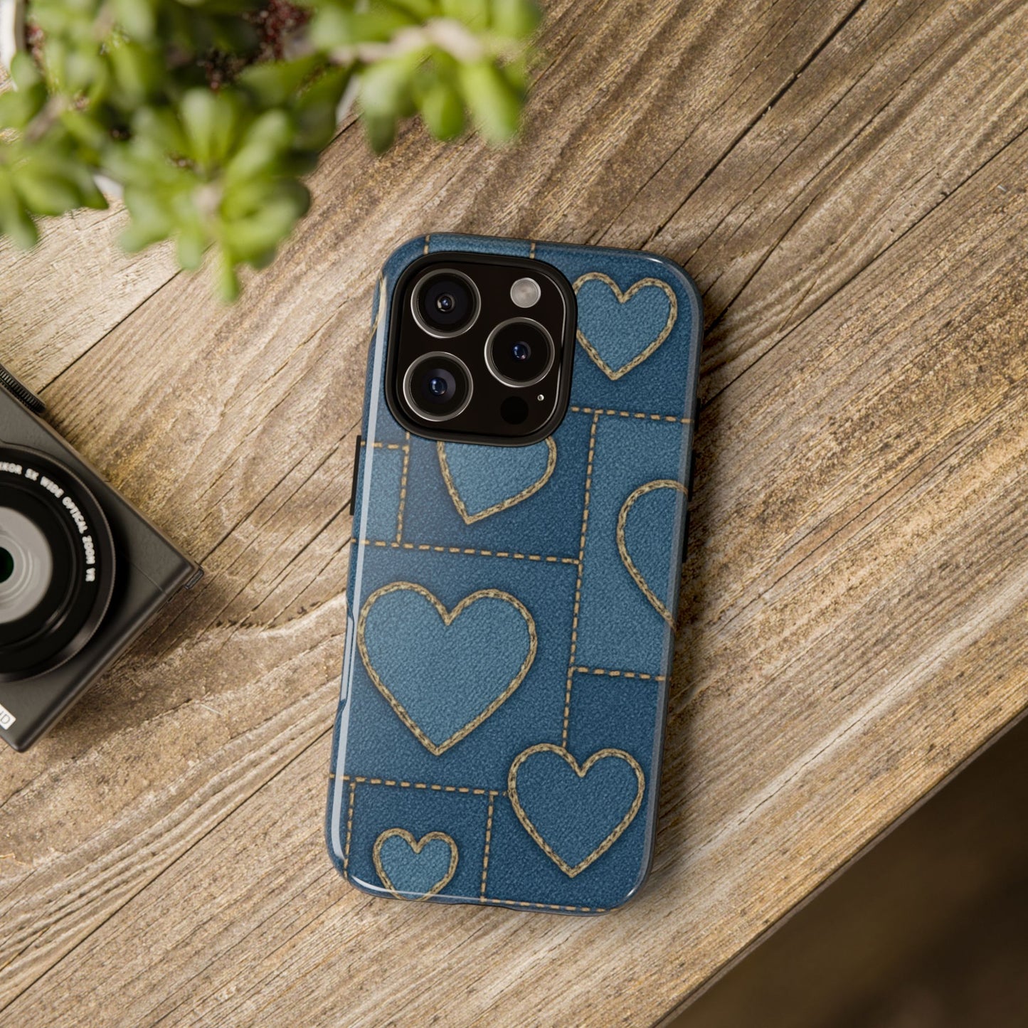 Denim Heart Stitch Phone Case