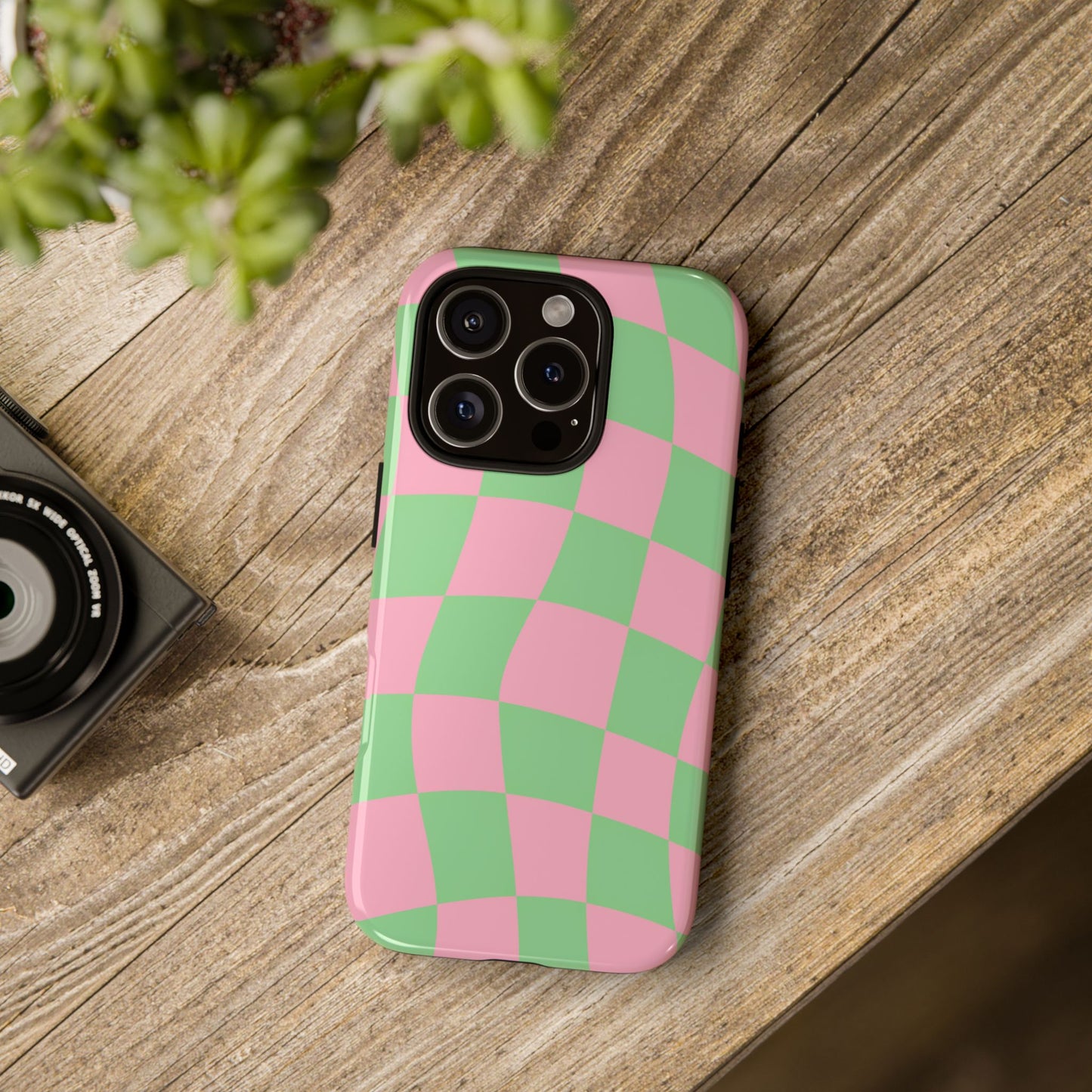 Pink & Green Checkered Phone Case