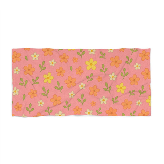 Pink Floral Beach Towel
