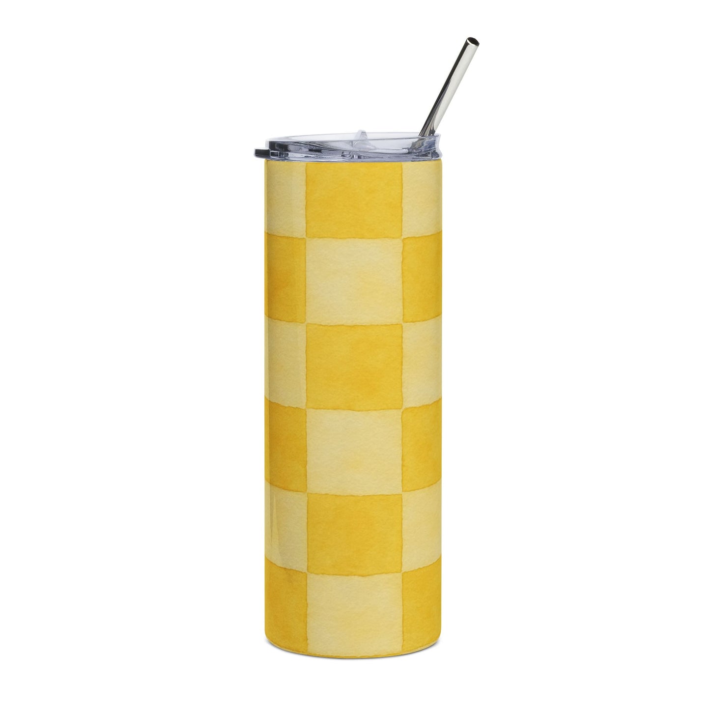 Yellow Checkered Stainless Steel Tumbler