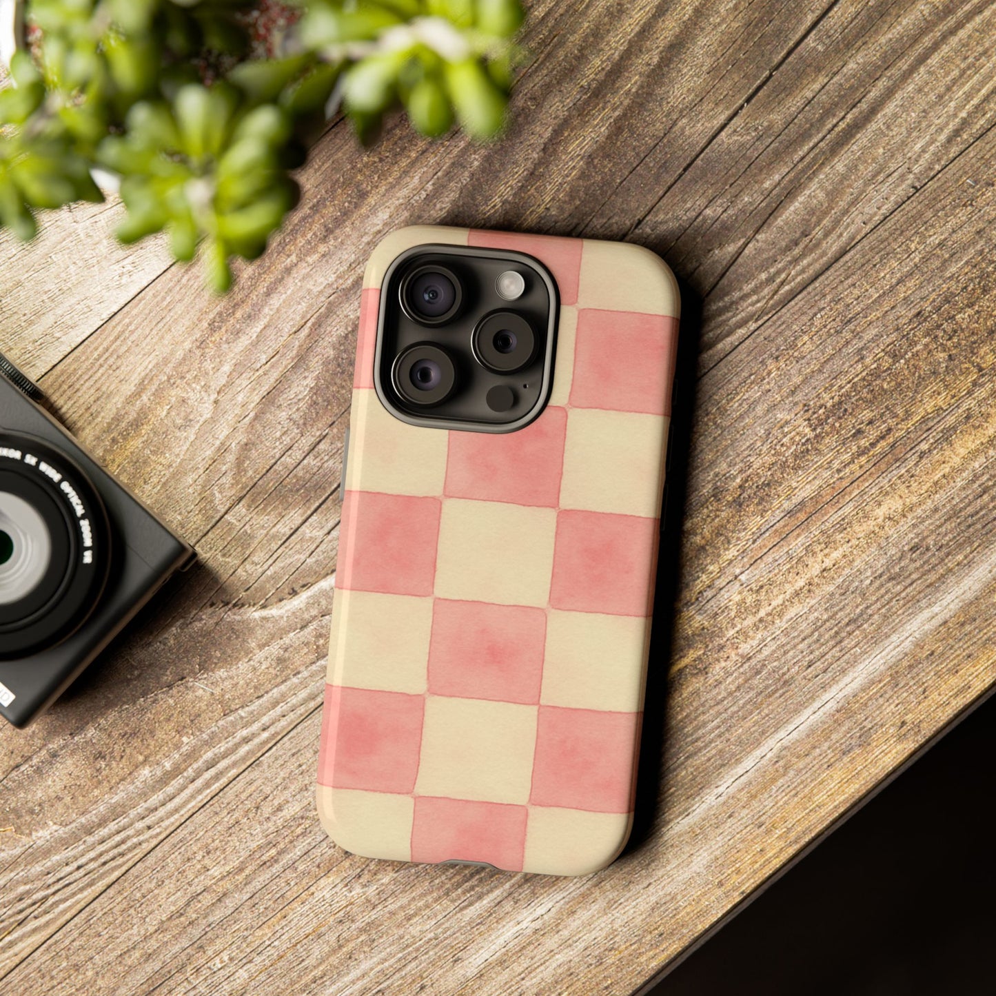 Pink Checkered Tough Phone Case