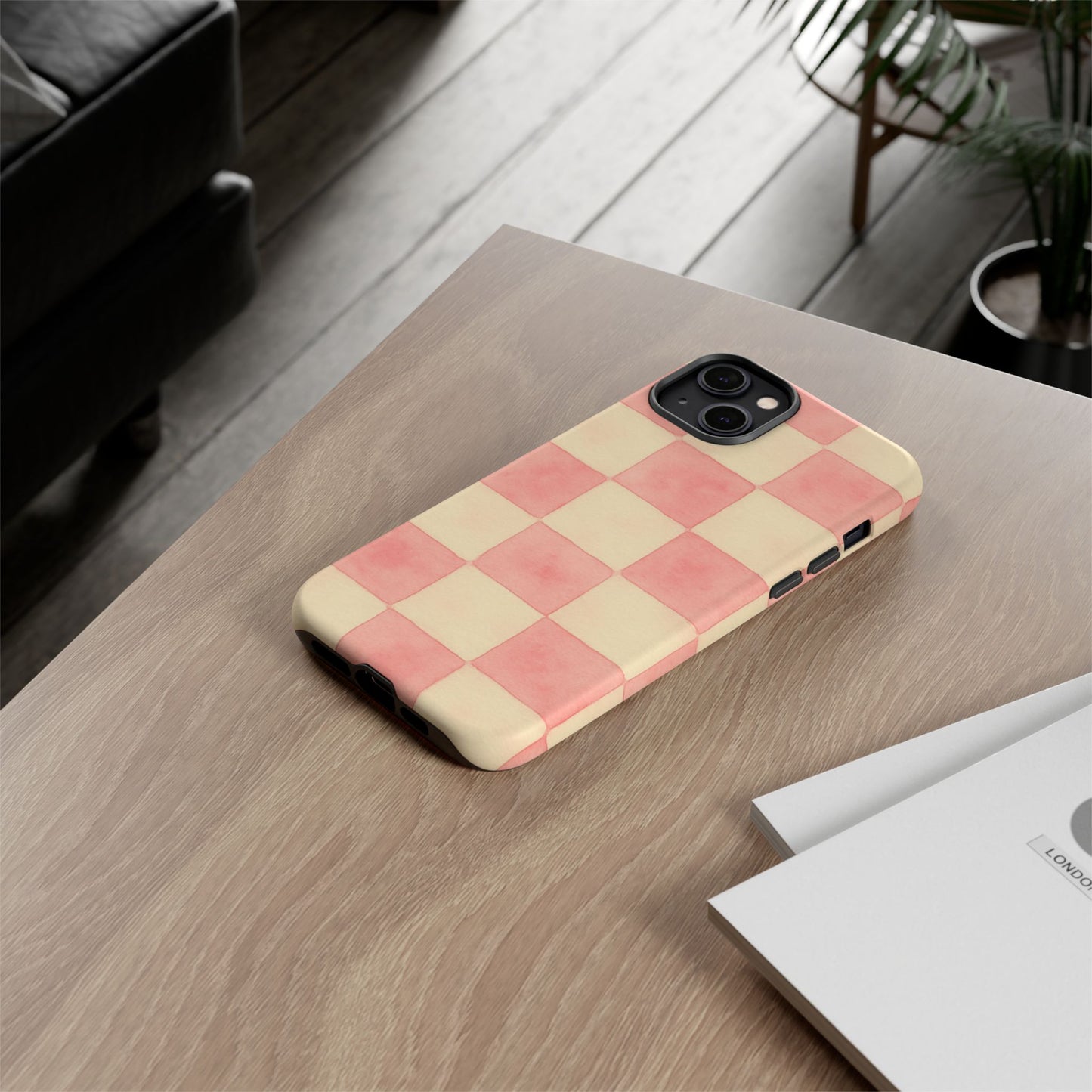Pink Checkered Tough Phone Case