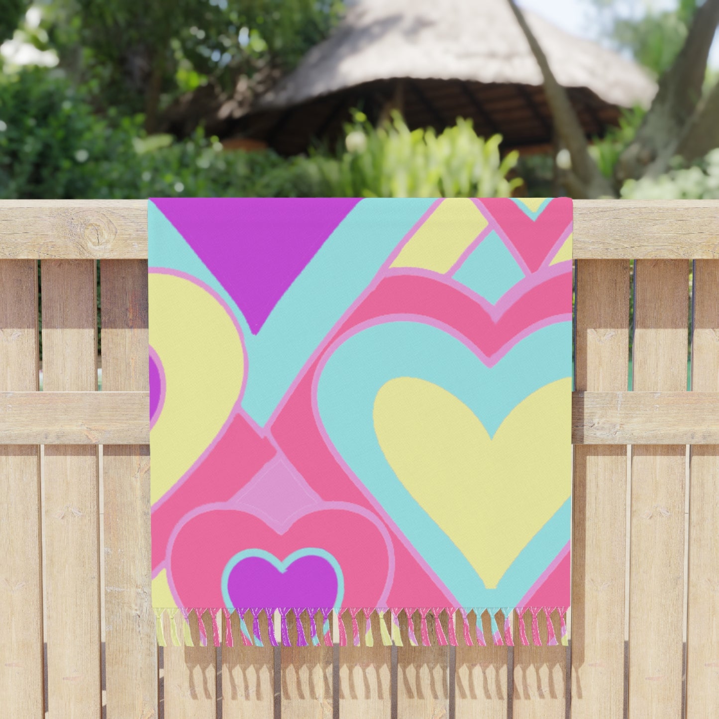 Purple Colorful Hearts Boho Beach Towel